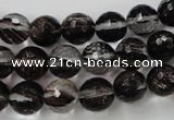 CGQ40 15.5 inches 10mm faceted round black gold sand quartz beads