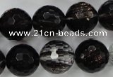 CGQ43 15.5 inches 16mm faceted round black gold sand quartz beads