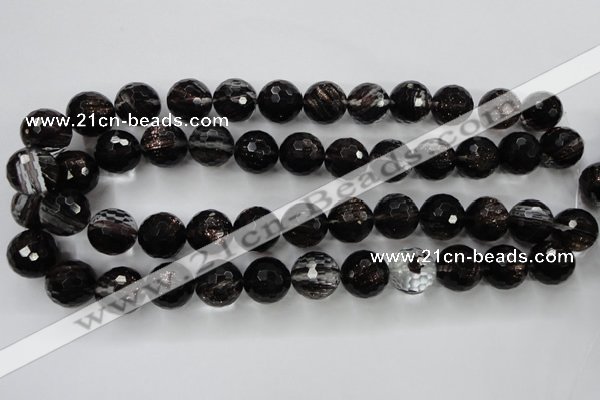 CGQ43 15.5 inches 16mm faceted round black gold sand quartz beads