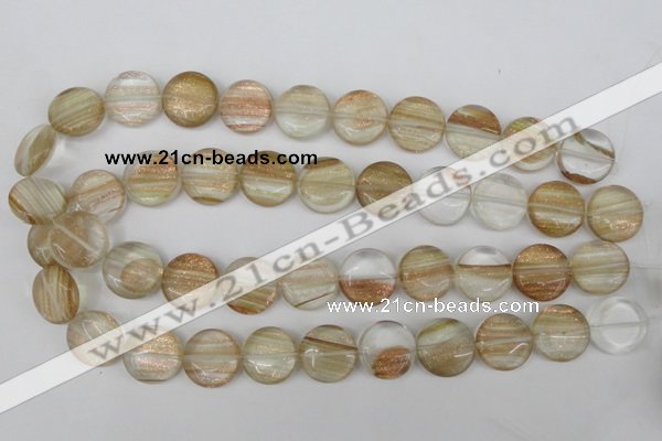CGQ54 15.5 inches 18mm flat round gold sand quartz beads wholesale