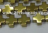 CHE1008 15.5 inches 10*10mm cross plated hematite beads wholesale