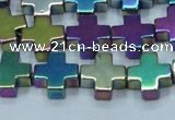 CHE1011 15.5 inches 10*10mm cross plated hematite beads wholesale