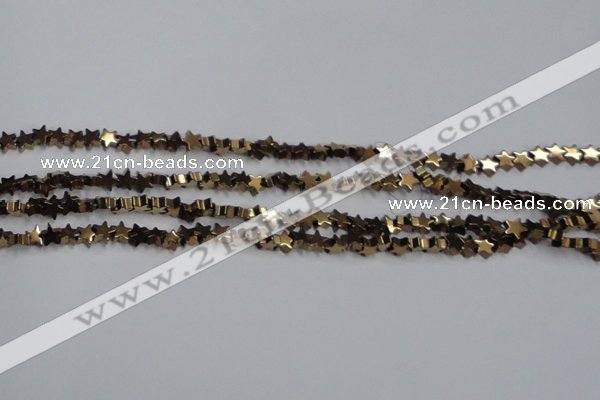 CHE939 15.5 inches 4mm star plated hematite beads wholesale
