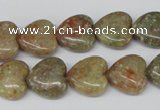 CHG45 15.5 inches 14*14mm heart New unakite gemstone beads wholesale