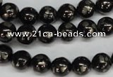 CJB152 15.5 inches 10mm round natural jet & pyrite gemstone beads