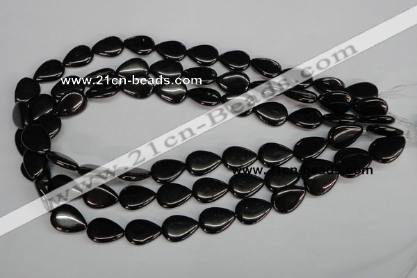 CJB69 15.5 inches 13*18mm flat teardrop natural jet gemstone beads