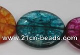 CKQ129 15.5 inches 30mm flat round dyed crackle quartz beads