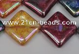 CKQ153 15.5 inches 25*25mm diamond AB-color crackle quartz beads