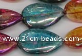 CKQ159 15.5 inches 20*30mm flat teardrop AB-color crackle quartz beads