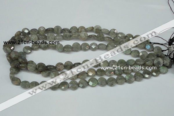 CLB190 15.5 inches 10mm faceted coin labradorite gemstone beads