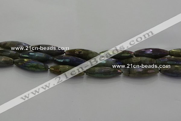 CLB789 15.5 inches 10*30mm faceted rice AB-color labradorite beads