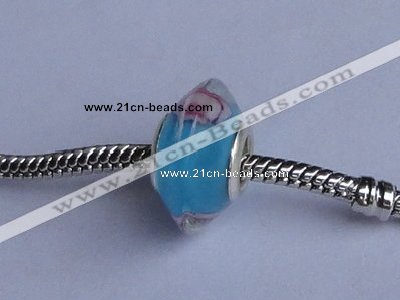 CLP45 30pcs 9.5*17mm rondelle silver plated core lampwork European beads