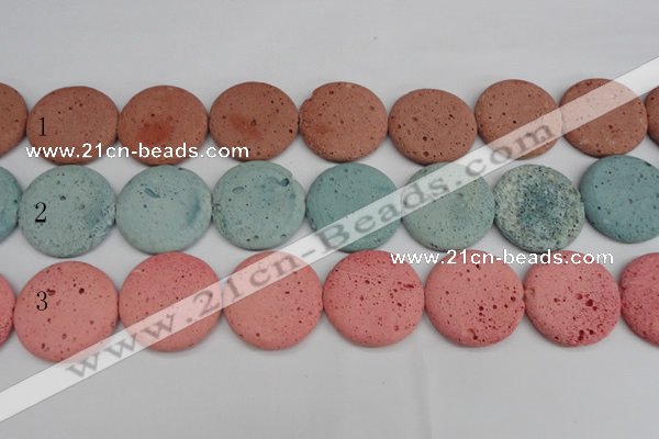 CLV308 15.5 inches 30mm flat round lava beads wholesale