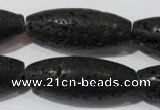 CLV492 15.5 inches 16*40mm rice black lava beads wholesale