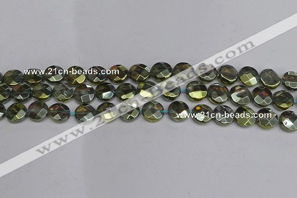 CME62 15.5 inches 10mm faceted coin plated white crystal beads
