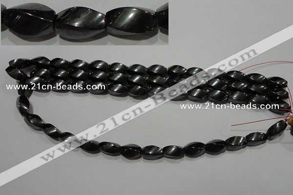 CMH154 15.5 inches 8*14mm twisted rice magnetic hematite beads
