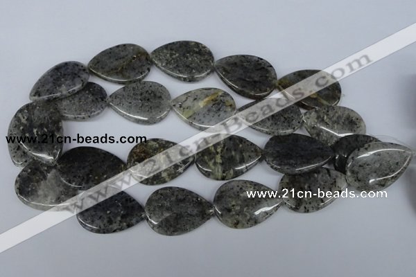 CMO23 15.5 inches 25*35mm flat teardrop moss quartz beads wholesale