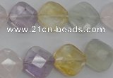 CMQ255 15.5 inches 14*14mm faceted diamond multicolor quartz beads
