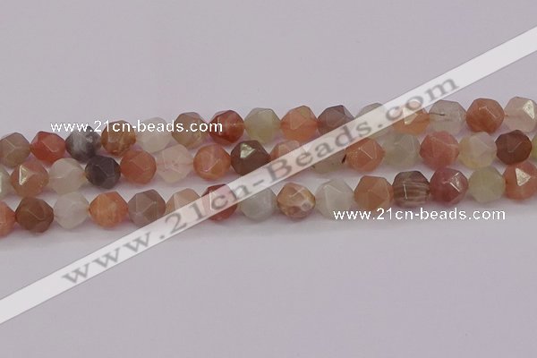 CMS1139 15.5 inches 12mm faceted nuggets rainbow moonstone beads