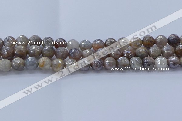 CMS1313 15.5 inches 10mm faceted round AB-color grey moonstone beads