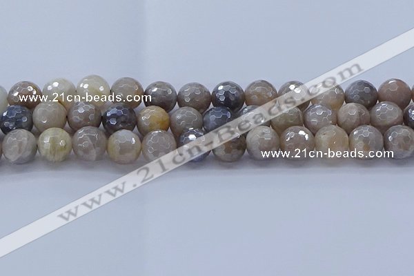 CMS1314 15.5 inches 12mm faceted round AB-color grey moonstone beads