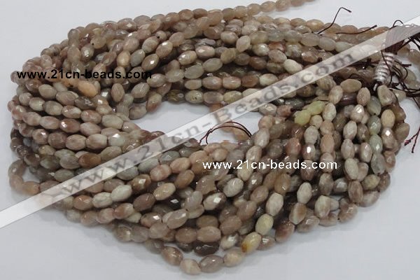 CMS70 15.5 inches 6*10mm faceted rice moonstone gemstone beads