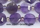 CNA1216 15.5 inches 8mm faceted coin amethyst gemstone beads