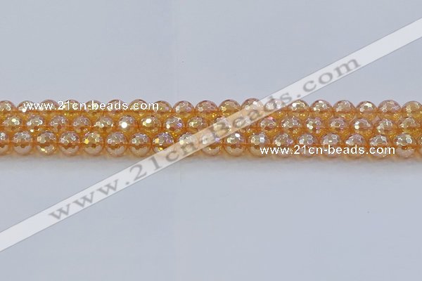 CNC615 15.5 inches 8mm faceted round plated natural white crystal beads