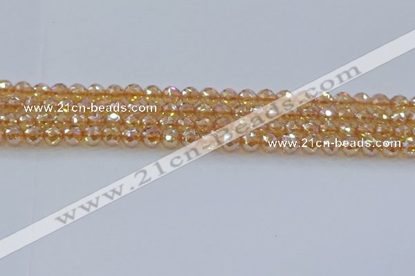 CNC651 15.5 inches 6mm faceted round plated natural white crystal beads