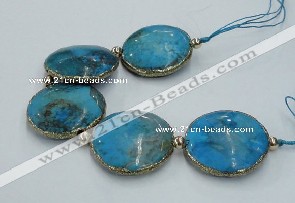 CNG2301 7.5 inches 35mm flat round agate beads with brass setting