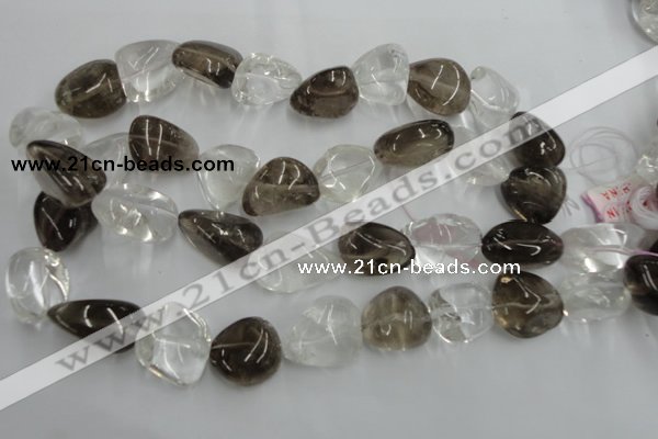 CNG238 15.5 inches 15*22mm nuggets smoky quartz & crystal beads