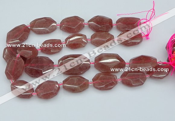 CNG5594 20*25mm - 25*35mm faceted freeform strawberry quartz beads