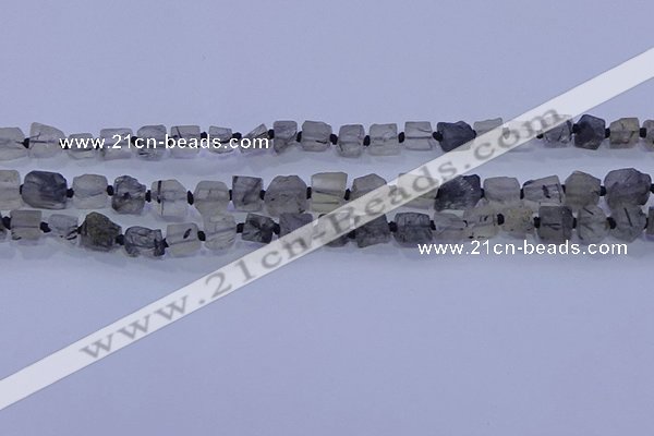 CNG5905 4*6mm - 6*10mm nuggets rough black rutilated quartz beads