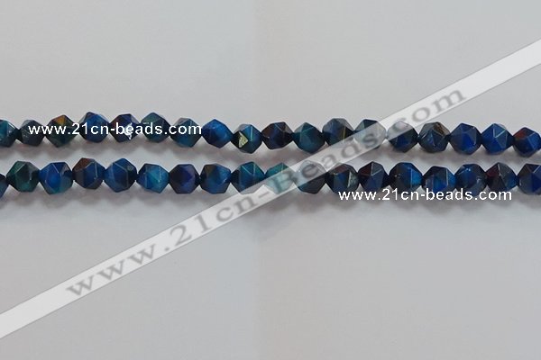 CNG6539 15.5 inches 8mm faceted nuggets blue tiger eye beads