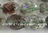 CNG6961 10*12mm - 10*14mm faceted nuggets green phantom quartz beads
