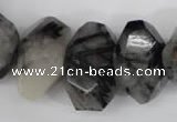 CNG857 15.5 inches 14*22mm faceted nuggets black rutilated quartz beads