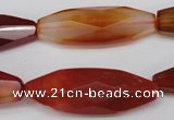 CNG881 15.5 inches 15*40mm faceted rice red agate nugget beads
