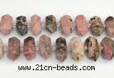 CNG8919 15.5 inches 10*25mm - 15*30mm faceted nuggets rhodonite beads