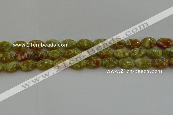 CNS632 15.5 inches 12*16mm oval green dragon serpentine jasper beads