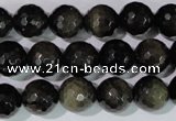 COB266 15.5 inches 12mm faceted round golden obsidian beads