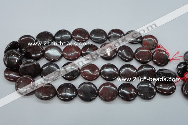COJ35 15.5 inches 22mm flat round blood jasper gemstone beads