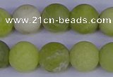 COJ405 15.5 inches 14mm round matte olive jade beads wholesale
