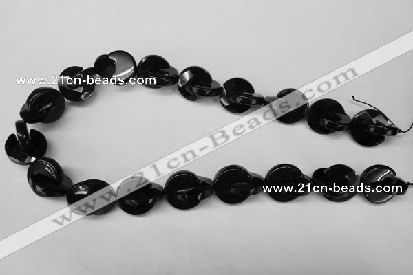 CON115 15.5 inches 18mm curved moon black onyx gemstone beads