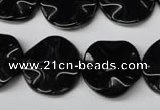 CON95 15.5 inches 19mm wavy coin black onyx gemstone beads