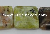 COP582 15.5 inches 30*30mm square natural yellow & green opal beads