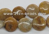COP700 15.5 inches 14mm flat round wooden opal gemstone beads