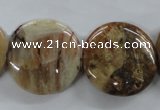 COP703 15.5 inches 25mm flat round wooden opal gemstone beads