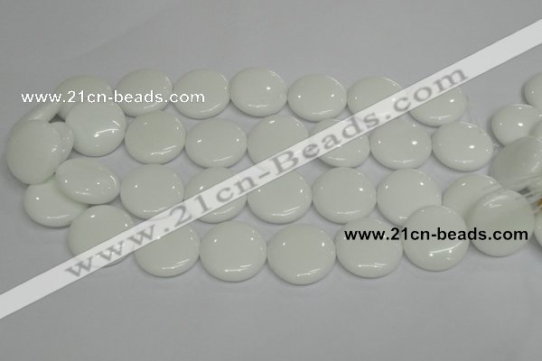 CPB100 15.5 inches 25mm flat round white porcelain beads wholesale