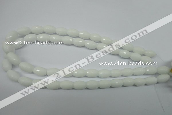 CPB358 15 inches 8*12mm faceted rice white porcelain beads wholesale