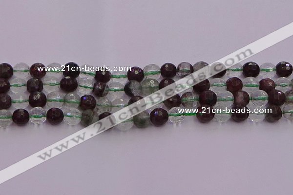 CPC11 15.5 inches 8mm faceted round green phantom quartz beads